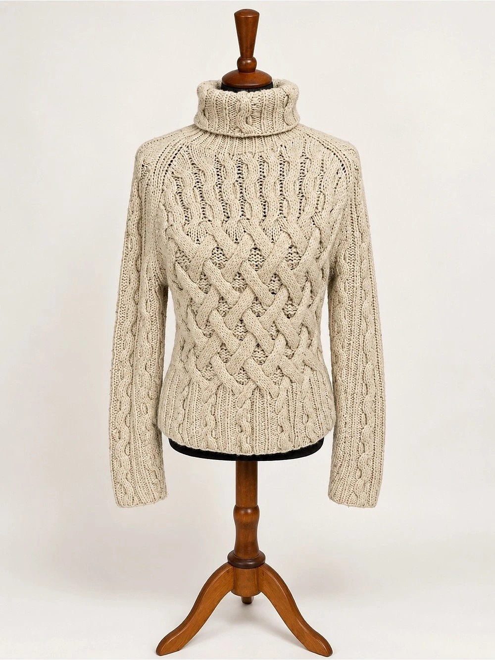 Primary Color Cable Knit Turtleneck Cream Size Large